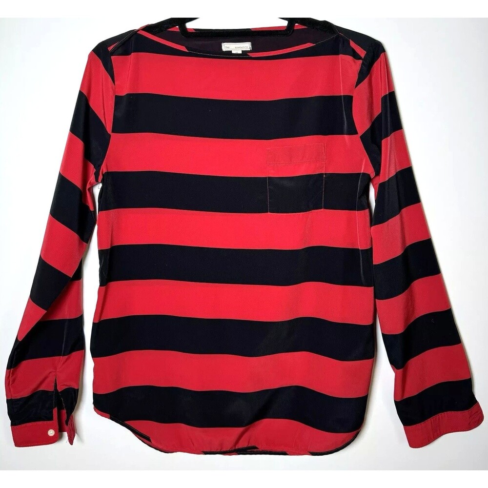 Gap Blouse Womens XS Red Navy Stripe Long Sleeve Lightweight Boat Neck Preppy